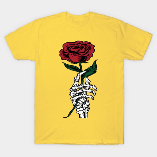 Halloween Skeleton Hand Holding A Red Flower T-Shirt by RickandMorty